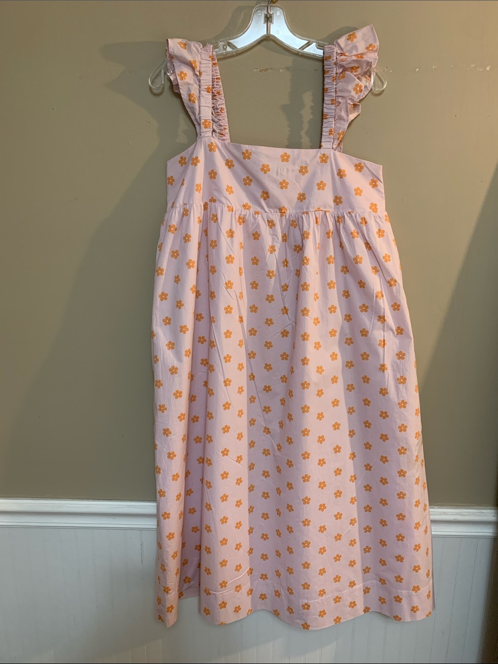 Moodie Women’s Medium Pink Floral Ruffle Strap Fully Lined Midi Sun Dress